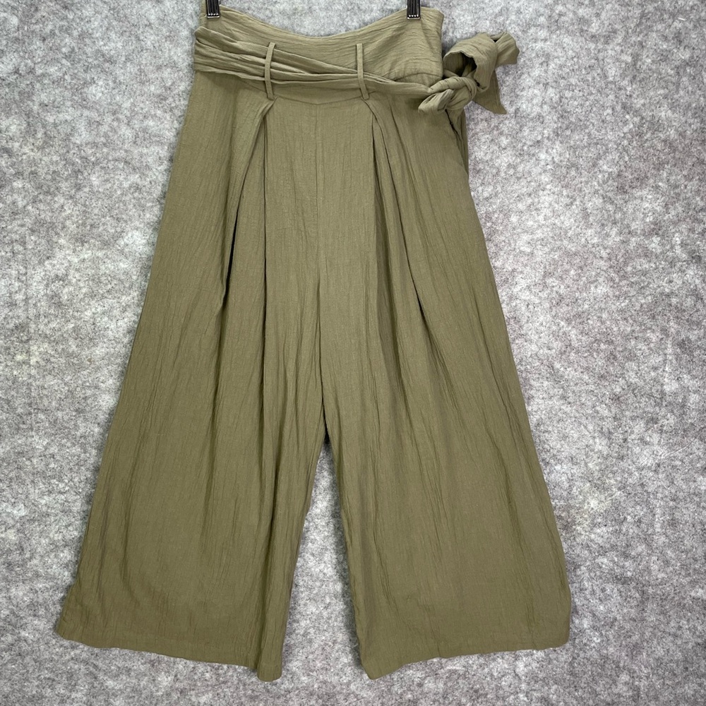 Sugar Lips Jaelyn High Waist Wide Leg Cropped Pants size Small Olive Green - Picture 2 of 12